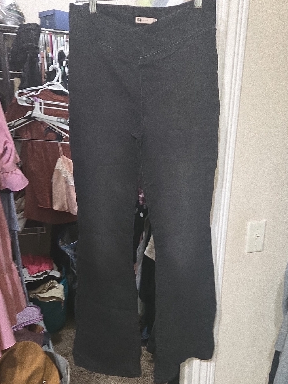 Jr. Black Cross High-Waist Flared Pants